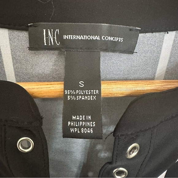 INC International Concepts Top Womens Small Black White Scroll Lace Long Sleeves - Picture 3 of 8